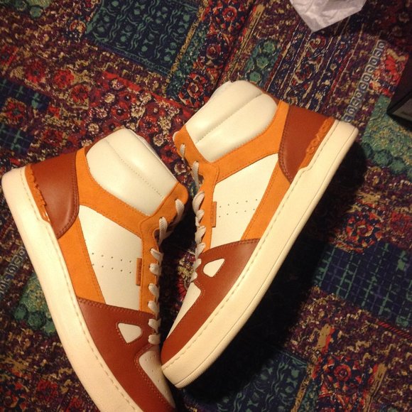 Coach men's Clip Court Multicolor Hi-Top Leather & Suede Sneakers-11D-New in Box - Picture 2 of 14